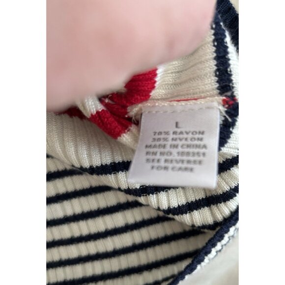 Ladies Navy Red Size L Knit 3/4 Sleeve Long Round Neck Sweater Stripe Dress Barn - Picture 4 of 8